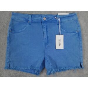 Zenana Blue Denim Shorts Raw Frayed Hem Women's‎ Size Large NEW
